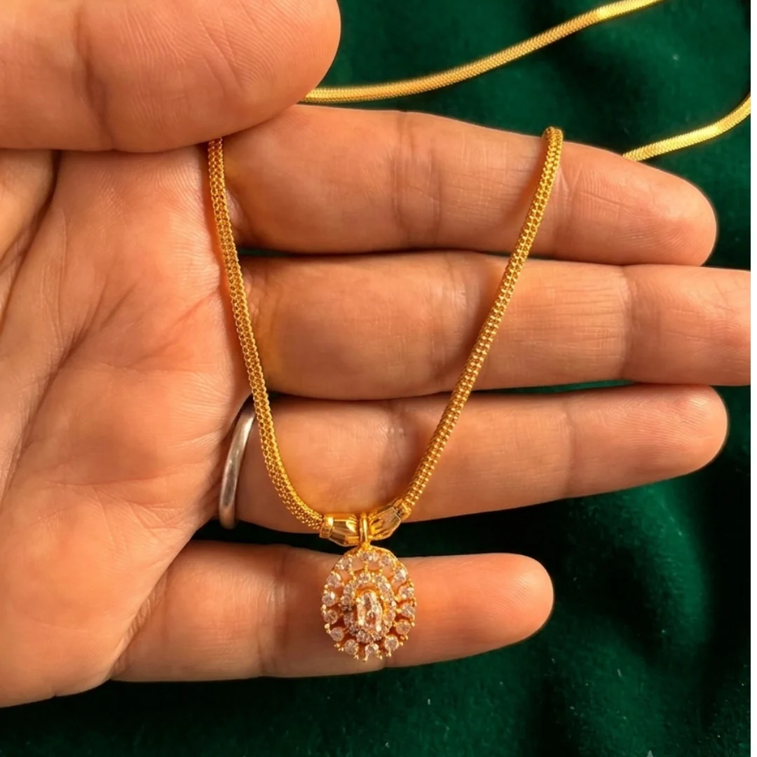 Royal Sparkle Gold-Plated CZ Pendant Square Snake Chain Necklace sku 835