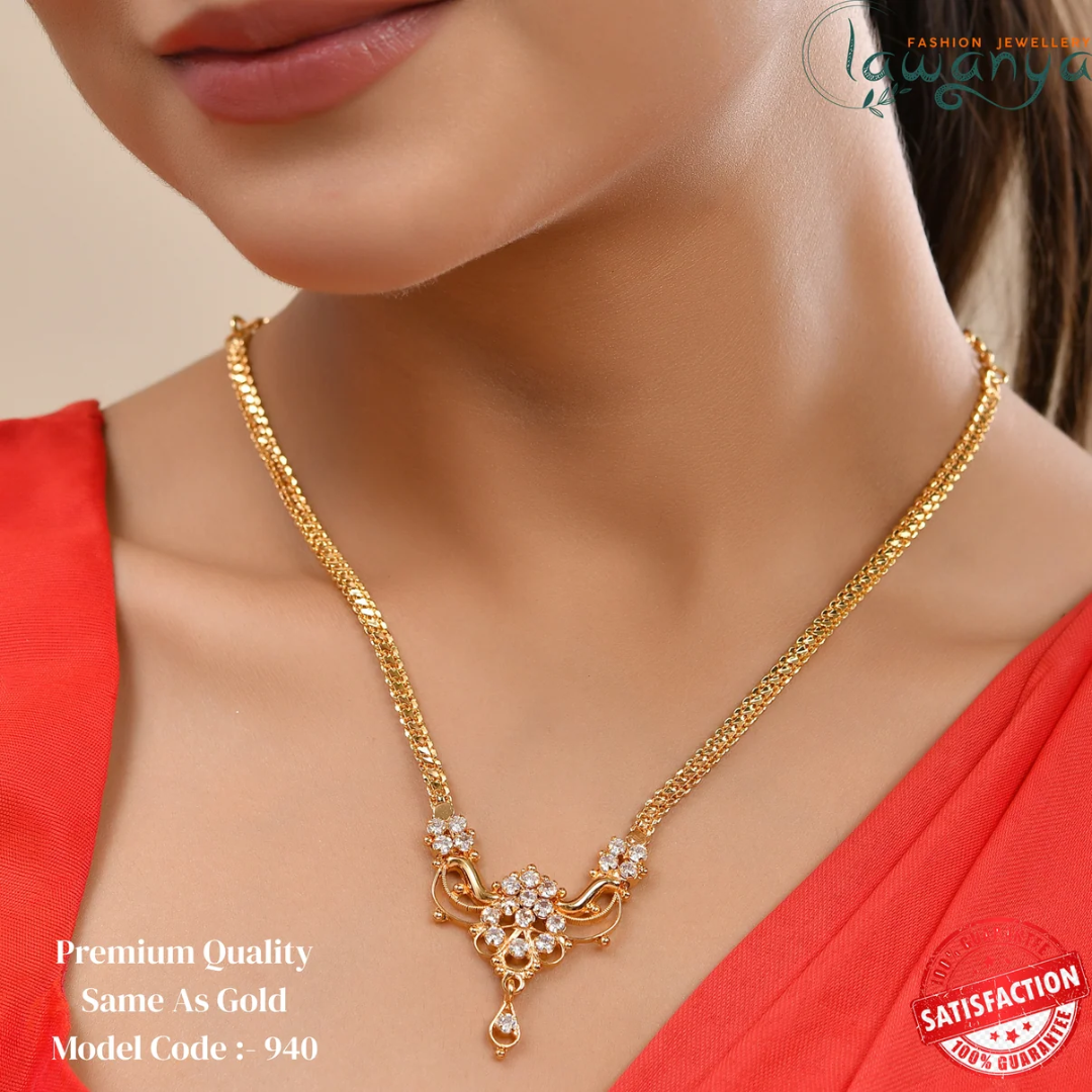 Gold Replica Necklace with white AD Stones 940